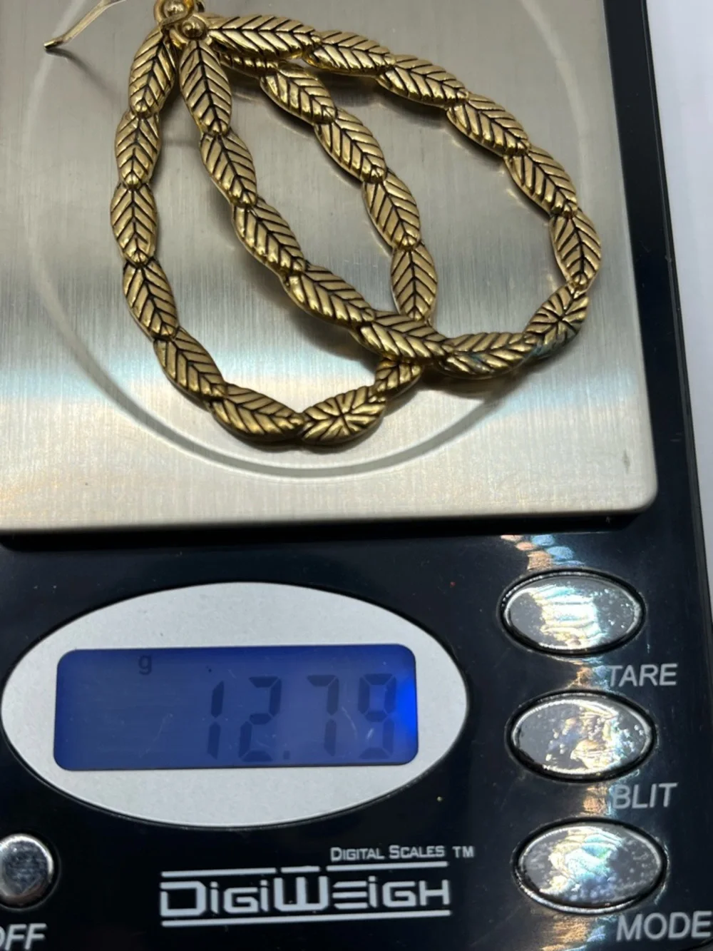 Barse Teardrop Leaf Link Earrings Gold Vermeil 925 Sterling Silver Hoop Large - Picture 12 of 14